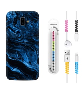 Samsung J6 Plus J7 Prime J7 Pro M20 Kılıf Kablo Koruma Spiral Silikon Blue MArble 1379