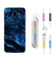 Samsung J6 Plus J7 Prime J7 Pro M20 Kılıf Kablo Koruma Spiral Silikon Blue MArble 1379