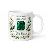 İsme Özel Mayıs Doğum Taşı Zümrüt Tasarım Kupa Bardak Hediye