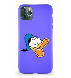 Apple iPhone 11 Pro Max Soft Premier Kapak Donald Duck-E Tasarımlı Silikon Kılıf - Mor (Şeffaf)