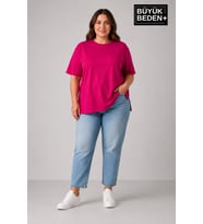 Büyük Beden Kadın Bisiklet Yaka Yırtmaç Detaylı 3XL-6XL Tunik Tişört SPR26BTSK501