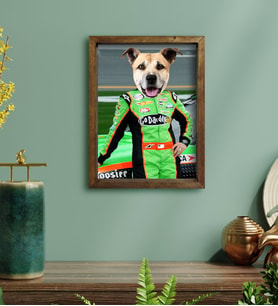 Evcil Dostlara Özel Nascar Pilot Tasarımlı Portre Doğal Masif Ahşap Çerçeveli Tablo 30x40cm-5
