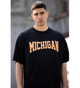 pilelistore- Unisex Bisiklet Yaka Baskılı Oversize T-Shirt - Siyah