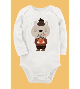 Organik Baskılı Pamuklu Unisex Bebek Body UZUNE154