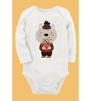 Organik Baskılı Pamuklu Unisex Bebek Body UZUNE154