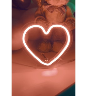 Kalp Şeklinde Neon LED Işıklı Çocuk Odası Tablosu 15x13 cm (Krem)