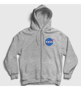 Presmono Unisex Gri Logo Nasa Space Uzay Fermuarlı Kapüşonlu Sweatshirt 282948tt (Gri)