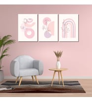 3'lü Kanvas Çocuk Odası Pembe Soyut Çiçek Desenli Tablo Seti