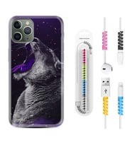 Apple iPhone 11 12 13 14 Pro Max Kılıf Kablo Koruma Spiral Silikon Purple Leopar 1750