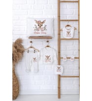 Pia Baby Premium %100 Pamuk İsme Özel Kız Bebek Hediye Seti Zıbın Yastık Kılıfı 5034-06 (Ekru)