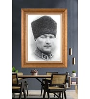 Altın Varaklı Çerçeveli Paspartulu Atatürk Tablo TR1467 (Gold)