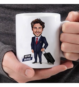 Kişiye Özel Seyahate Çıkan Erkek Karikatürlü Kupa Bardak