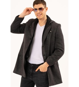 PLT8376 DEWBERRY ERKEK PALTO-DESENLİ KOYU ANTRASİT