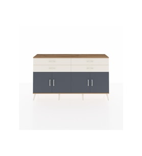 Arges Konsol 2 Raflı 4 Çekmeceli 8 Kapaklı 176x30x99 Çam-Antrasit/Aytaşı
