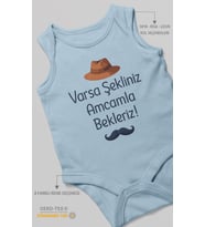 Varsa şekliniz amcamla bekleriz Sıfır Kollu Bebek Zıbını %100 Pamuk