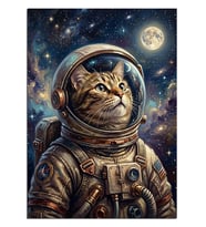 Astronot Kedi Uzay Kasklı Portre Dekoratif Kanvas - Mdf Ahşap Tablo
