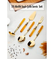 5 Parça Gold Servis Seti & Servis Sunum Seti Amber ( Kepçe / Kevgir / Sıpatula / Çatal / Kaşık )