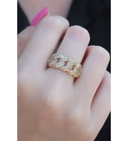 Gold Renk Zirkon Taşlı Zincir Model Kadın Yüzük (Altın)