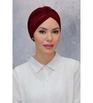 Bordo Pratik Hazır Geçmeli Tesettür Bone Fukuro Sandy Kumaş Büzgülü 1831_16