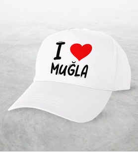 BK Gift I Love Muğla Tasarımlı Beyaz Şapka - Model 1