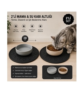 Kedi Köpek Mama ve Su Kabı Altlığı 45x35 cm Kaymaz Mama Matı Yıkanabilir Döküntü Önleyici