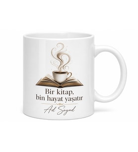 Kitap ve Kahve Temalı Baskılı Kupa Bardak Kitapsever Hediye Porselen Mug