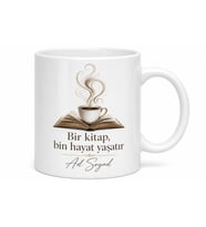 Kitap ve Kahve Temalı Baskılı Kupa Bardak Kitapsever Hediye Porselen Mug