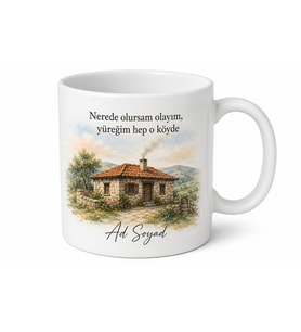 Köy Evi ve Baca Tütmesi Çizimli Memleket Özlemi Kupa Bardak Hediye