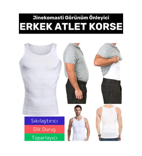 Özel Üretim Jinekomasti Dik Duruş Toparlayıcı Göbek Sıkılaştırıcı Elastik Erkek Atlet Korse (Beyaz)