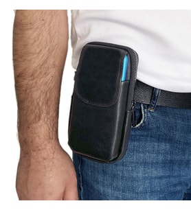 Lederax Erkek Hakiki Deri Telefon Bölmeli Bel Ve Göğüs Çantası (Siyah)