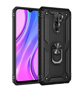 Xiaomi Redmi 9 Kılıf Metal Solid Yüzüklü Standlı Military Ring SRS (Siyah)