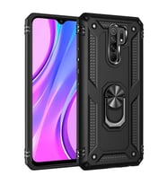 Xiaomi Redmi 9 Kılıf Metal Solid Yüzüklü Standlı Military Ring SRS (Siyah)