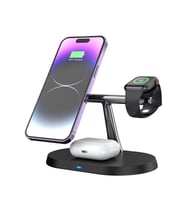 AW11 3İN1 Led'li TOTAL 25 Watt Wireless Magsafe Şarj Standı Akıllı saat Telefon Kulaklık Uyumlu (Siyah)