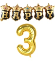 Gold Taçlı Birleşik Happy 3 Yaş Folyo Balon Set