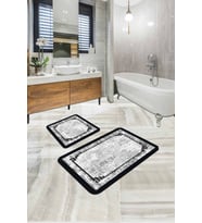 Gri Modern Klasik Banyo Halısı Klozet 2'li Paspas Seti BS287
