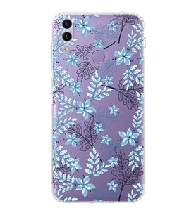 Huawei Honor 8c  Kamera korumalı Kapak Floral Mavi Tasarımlı  Şeffaf Kılıf
