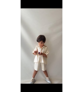 Cg Kids Pamuklu Keten Erkek  Çocuk Alt Üst Takım Krem Süper Kalite