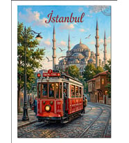 İstanbul Tramvay Ve Sultanahmet Camii Dekoratif Kanvas - Mdf Ahşap Tablo