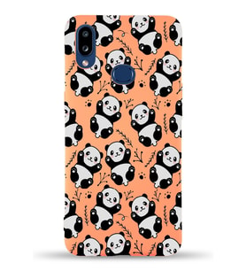 Samsung Galaxy A10s Uyumlu Lansman Kılıf Panda Tasarımlı İçi Kadife Kapak-Turuncu (Şeffaf)