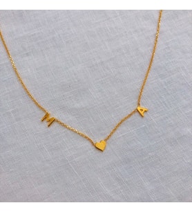 Kişiye Özel 925 Ayar Gümüş Minimal Çift Harf Kalp Detay Kolye (Gold)