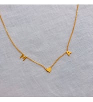 Kişiye Özel 925 Ayar Gümüş Minimal Çift Harf Kalp Detay Kolye (Gold)