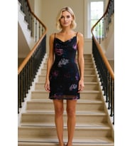 Kadın Degaje Yaka Kolsuz Çiçek Baskılı Mini Örme Elbise Kalıp Bodycon Fonksiyonel Kaliteli