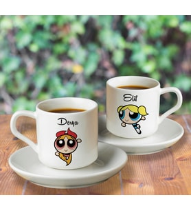 Power Puff Girl TasarımlıTürk Kahvesi Fincanı Seti İkili Kişiye Özel