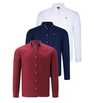 ÜÇLÜ SET G674 DEWBERRY ERKEK GÖMLEK-LACİVERT-BEYAZ-BORDO (Karışık)