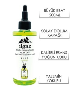 Yasemin Bambu Yedek Likit Oda Kokusu Yedek Şişe Jasmine Çubuklu Oda Kokusu 200ml