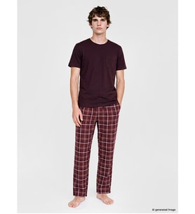 LC WAIKIKI Bordo Regular Fit Ekose Erkek Pijama Altı