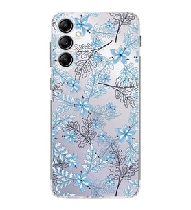 Samsung Galaxy A24  Kamera korumalı Kapak Floral Mavi Tasarımlı  Şeffaf Kılıf