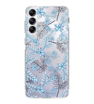 Samsung Galaxy A24  Kamera korumalı Kapak Floral Mavi Tasarımlı  Şeffaf Kılıf
