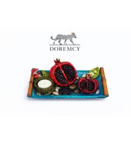 Doremcy Nar Mumluklu Dekoratif Tepsi 17x11 cm Polyester Döküm Biblo Seti (Mavi)