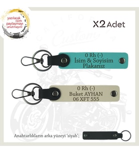 Motor Sürücüsüne, İsim Plaka ve 0 Rh (-) Kan Grubu Yazılı x2 Anahtarlık Set, K Turkuaz-S Kahve-Syh (Çok Renkli)